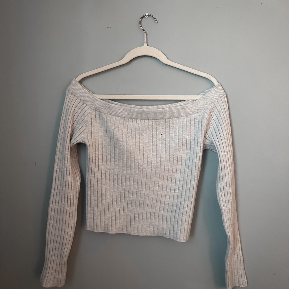 Women's Off-Shoulder Ribbed Sweater - Cream